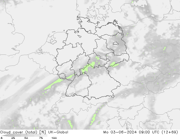 Bewolking (Totaal) UK-Global ma 03.06.2024 09 UTC