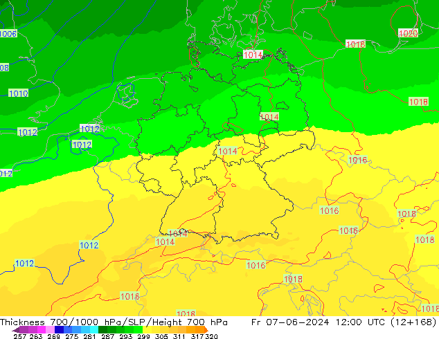 700-1000 hPa Kalınlığı UK-Global Cu 07.06.2024 12 UTC