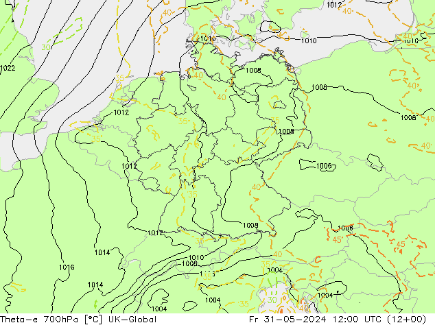 Theta-e 700hPa UK-Global  31.05.2024 12 UTC