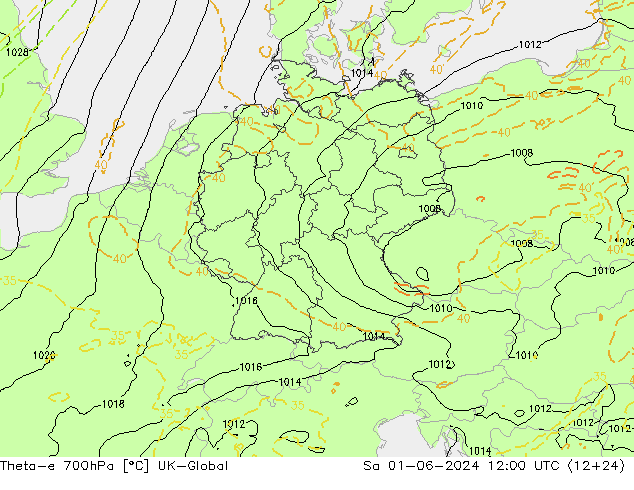 Theta-e 700hPa UK-Global Sa 01.06.2024 12 UTC
