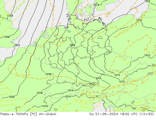 Theta-e 700hPa UK-Global sáb 01.06.2024 18 UTC