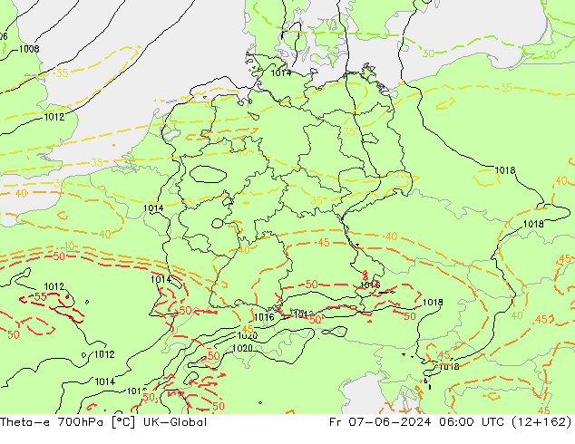 Theta-e 700hPa UK-Global vr 07.06.2024 06 UTC