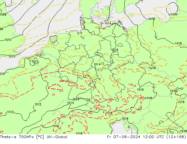 Theta-e 700hPa UK-Global Fr 07.06.2024 12 UTC