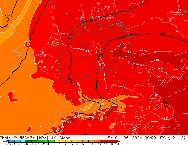 Theta-W 850hPa UK-Global Sa 01.06.2024 00 UTC