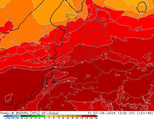 Theta-W 850hPa UK-Global Fr 07.06.2024 12 UTC