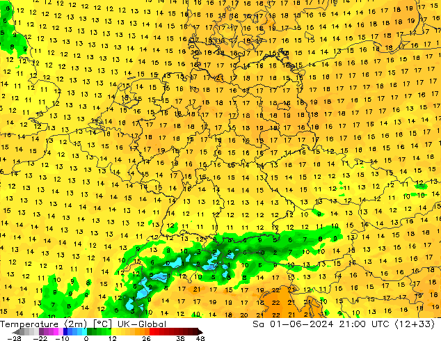 Temperatura (2m) UK-Global sáb 01.06.2024 21 UTC