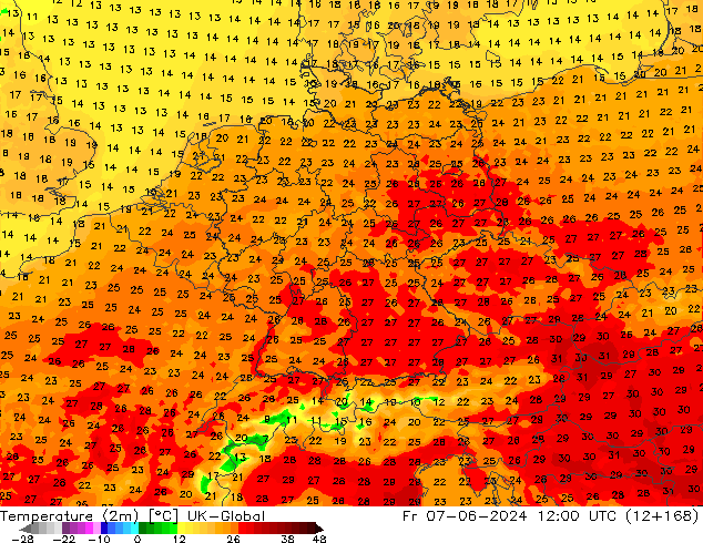 Temperatura (2m) UK-Global ven 07.06.2024 12 UTC