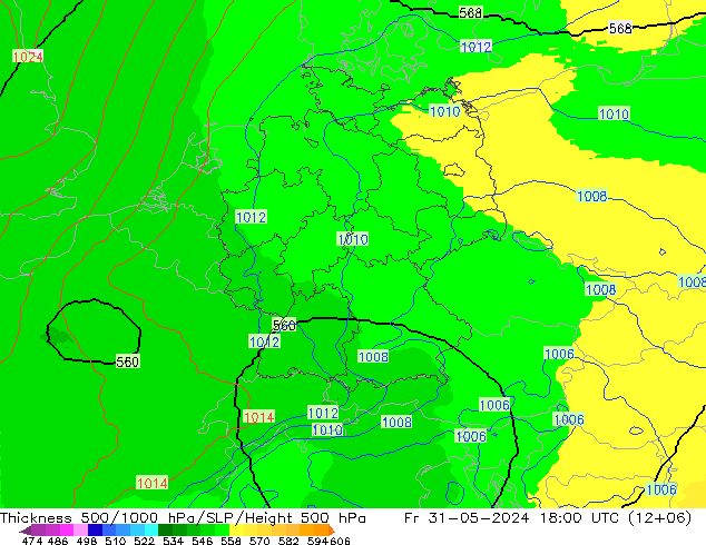 Thck 500-1000hPa UK-Global Fr 31.05.2024 18 UTC