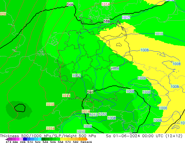 500-1000 hPa Kalınlığı UK-Global Cts 01.06.2024 00 UTC