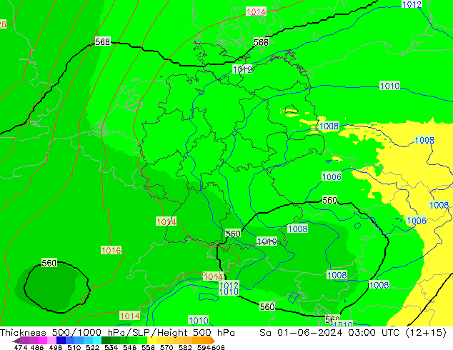 Schichtdicke 500-1000 hPa UK-Global Sa 01.06.2024 03 UTC