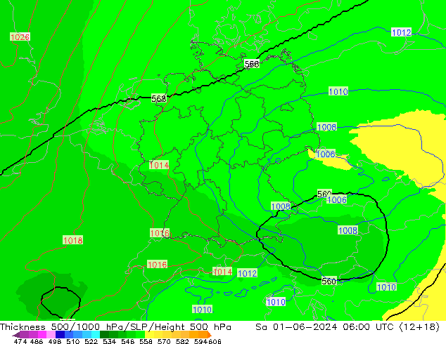 Thck 500-1000гПа UK-Global сб 01.06.2024 06 UTC