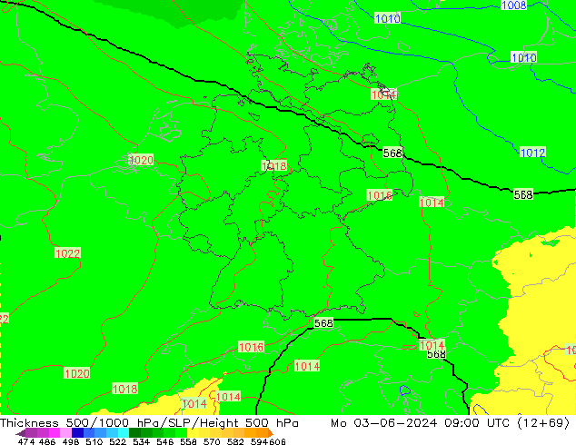 Thck 500-1000hPa UK-Global Po 03.06.2024 09 UTC