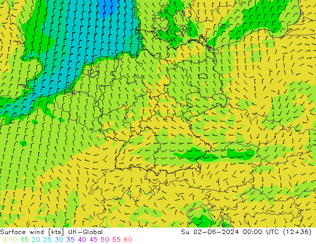 Surface wind UK-Global Ne 02.06.2024 00 UTC