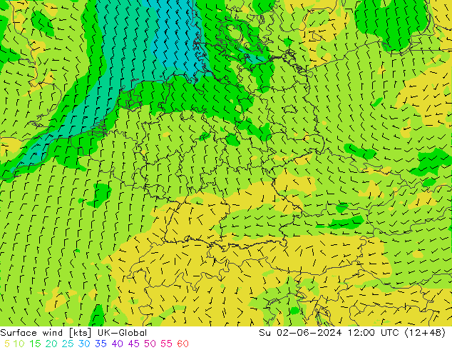 Surface wind UK-Global Ne 02.06.2024 12 UTC