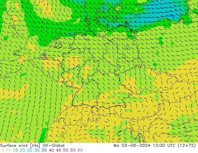 Viento 10 m UK-Global lun 03.06.2024 12 UTC