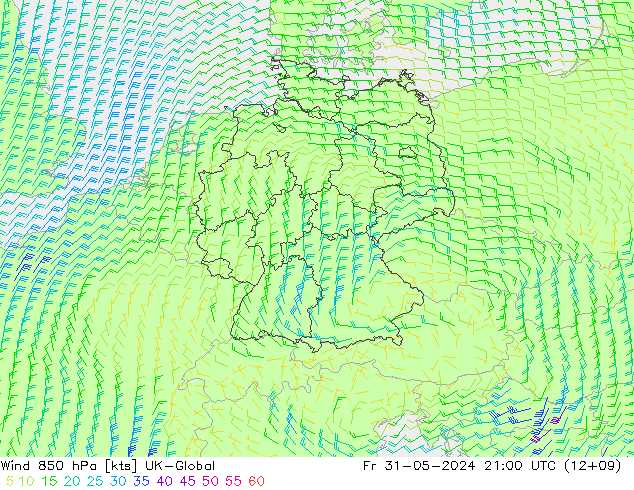 Wind 850 hPa UK-Global Pá 31.05.2024 21 UTC