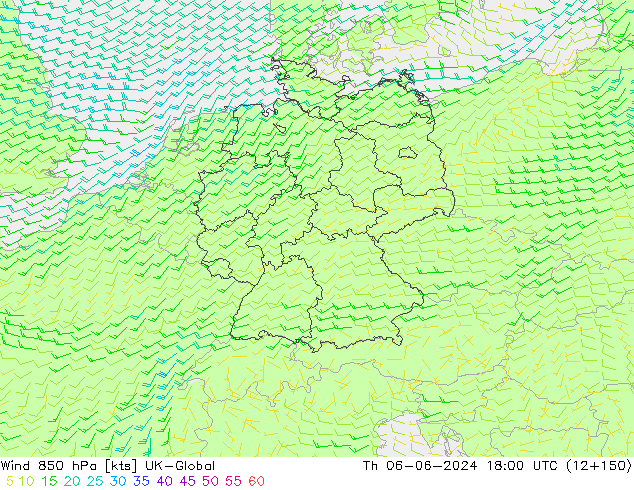 Wind 850 hPa UK-Global Th 06.06.2024 18 UTC