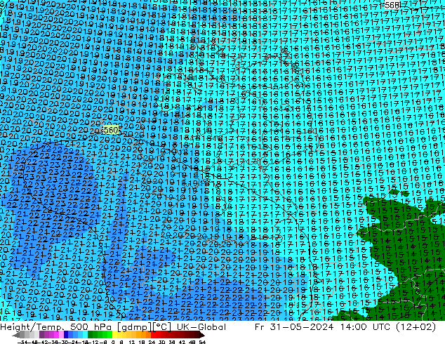 Height/Temp. 500 гПа UK-Global пт 31.05.2024 14 UTC