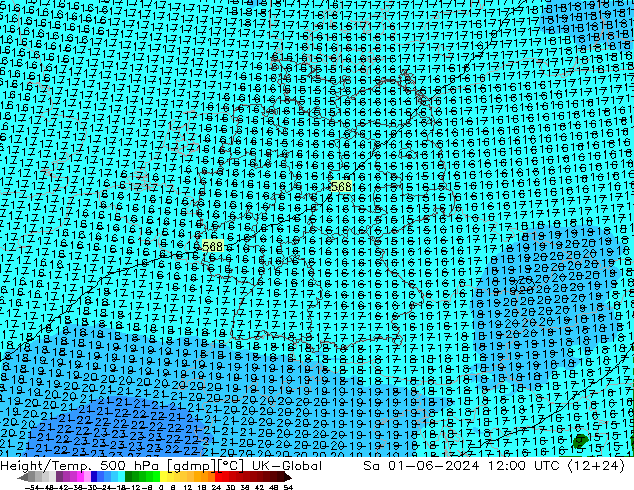 Height/Temp. 500 hPa UK-Global So 01.06.2024 12 UTC