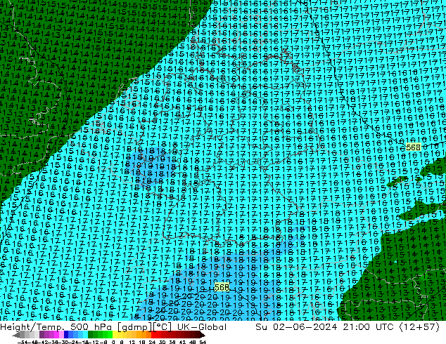 Height/Temp. 500 hPa UK-Global  02.06.2024 21 UTC