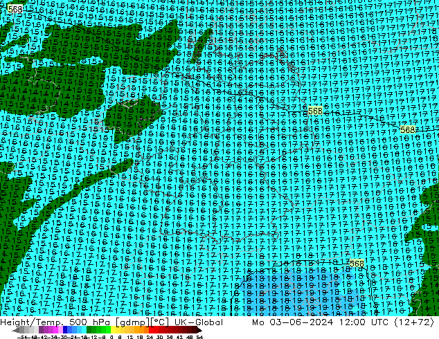 Height/Temp. 500 hPa UK-Global Mo 03.06.2024 12 UTC