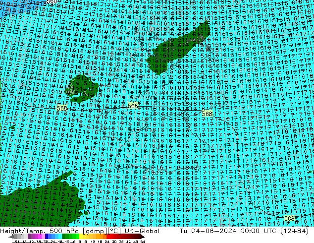 Geop./Temp. 500 hPa UK-Global mar 04.06.2024 00 UTC