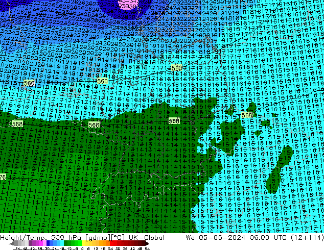 Height/Temp. 500 hPa UK-Global We 05.06.2024 06 UTC