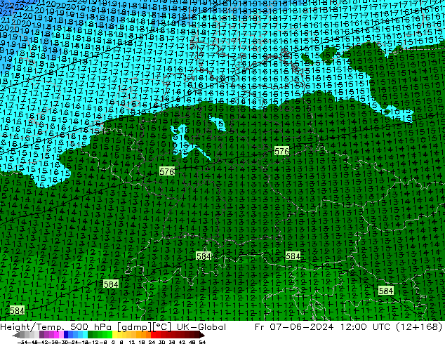 Height/Temp. 500 hPa UK-Global  07.06.2024 12 UTC