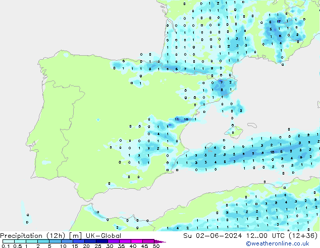 Precipitation (12h) UK-Global Ne 02.06.2024 00 UTC