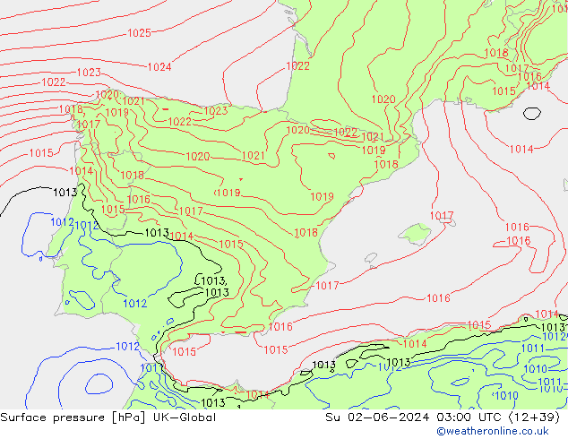 Atmosférický tlak UK-Global Ne 02.06.2024 03 UTC