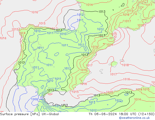 Atmosférický tlak UK-Global Čt 06.06.2024 18 UTC