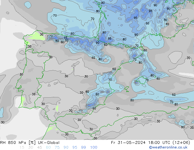 RH 850 hPa UK-Global Pá 31.05.2024 18 UTC