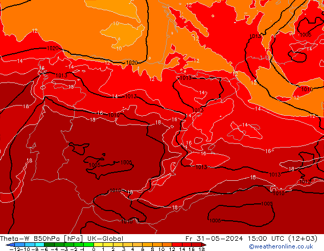 Theta-W 850hPa UK-Global vr 31.05.2024 15 UTC