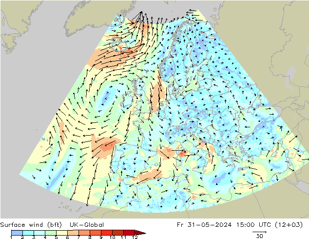 Bodenwind (bft) UK-Global Fr 31.05.2024 15 UTC