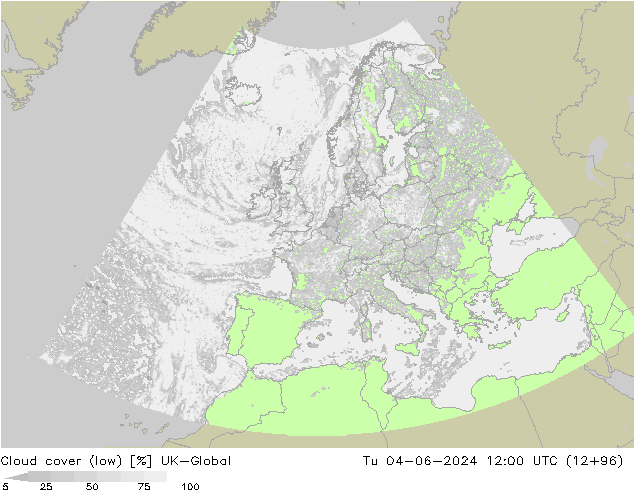 Bewolking (Laag) UK-Global di 04.06.2024 12 UTC