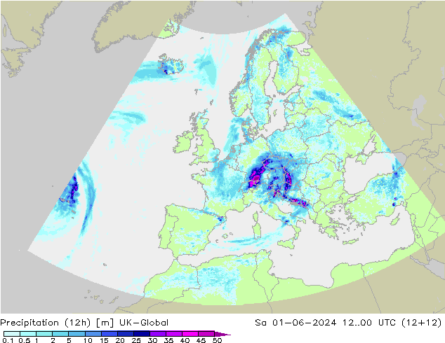 Totale neerslag (12h) UK-Global za 01.06.2024 00 UTC