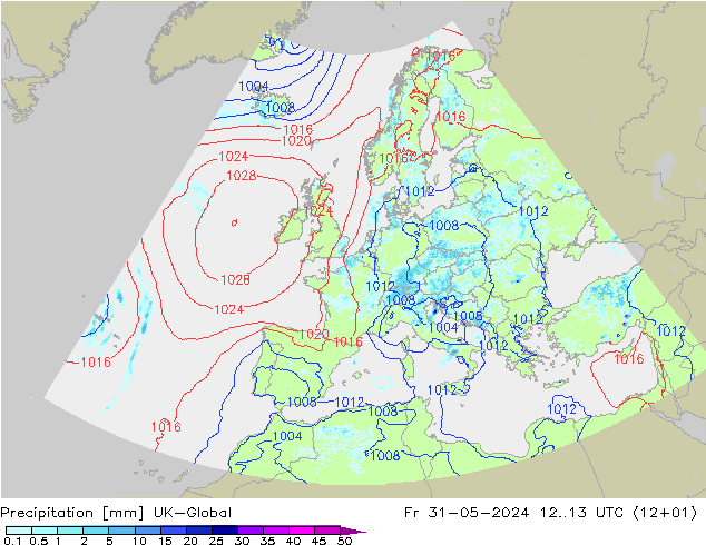 Precipitazione UK-Global ven 31.05.2024 13 UTC