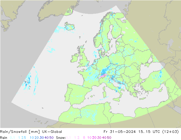 Rain/Snowfall UK-Global Pá 31.05.2024 15 UTC