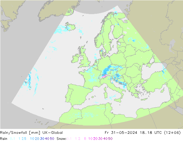 Rain/Snowfall UK-Global Pá 31.05.2024 18 UTC