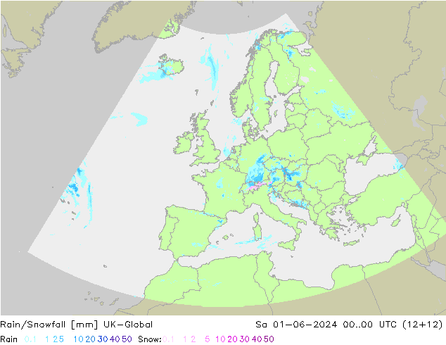 Rain/Snowfall UK-Global so. 01.06.2024 00 UTC