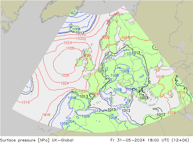 Surface pressure UK-Global Fr 31.05.2024 18 UTC