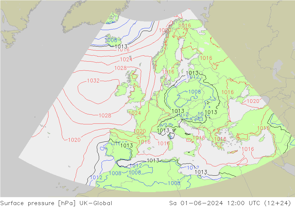 Presión superficial UK-Global sáb 01.06.2024 12 UTC