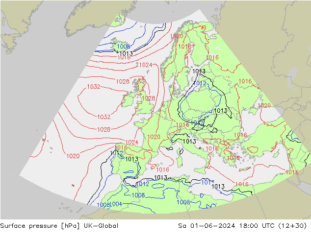 приземное давление UK-Global сб 01.06.2024 18 UTC