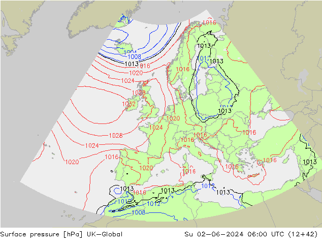 Surface pressure UK-Global Su 02.06.2024 06 UTC