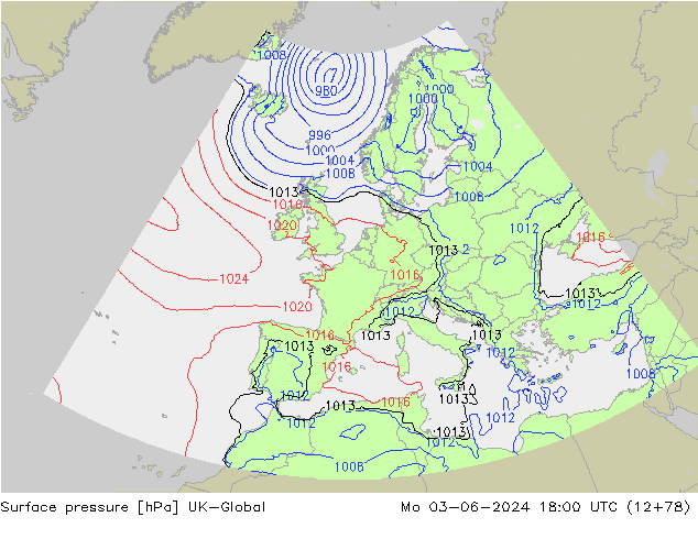 Surface pressure UK-Global Mo 03.06.2024 18 UTC