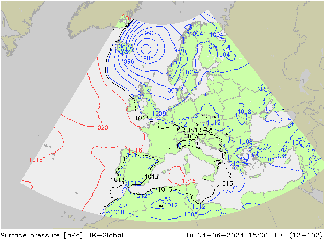 приземное давление UK-Global вт 04.06.2024 18 UTC