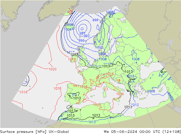 pressão do solo UK-Global Qua 05.06.2024 00 UTC