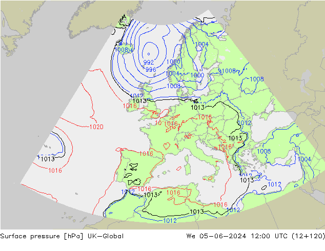 Surface pressure UK-Global We 05.06.2024 12 UTC