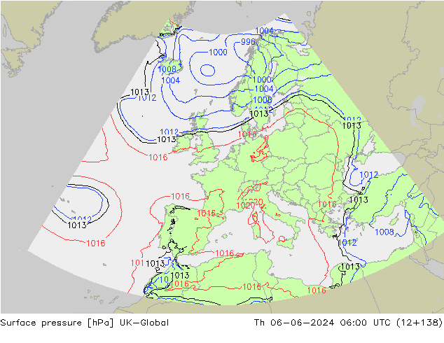 Atmosférický tlak UK-Global Čt 06.06.2024 06 UTC