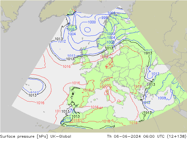 Pressione al suolo UK-Global gio 06.06.2024 06 UTC